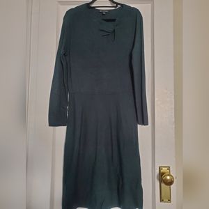 Green wool long sleeve fit and flare dress